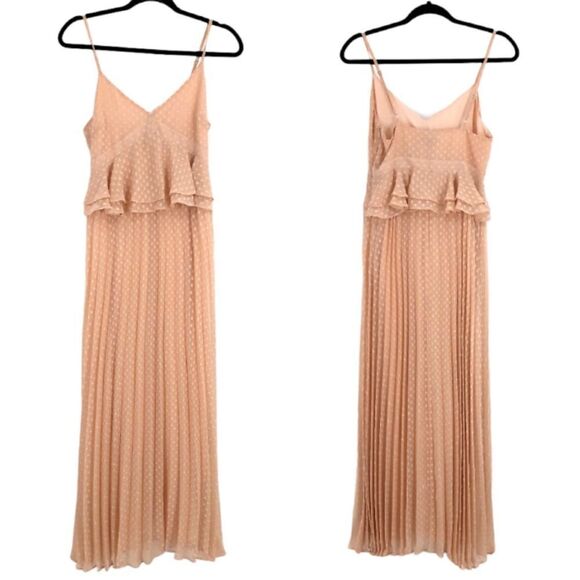 Gianni Bini Cottage Core Swiss Dot Ruffle Pleated Sweetheart Spaghetti Maxi Sz 4 - Picture 2 of 11